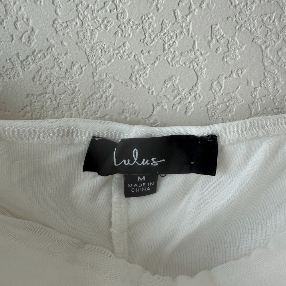 Lulu's White Mesh Pearl Strapless Crop Top - Picture 3 of 4